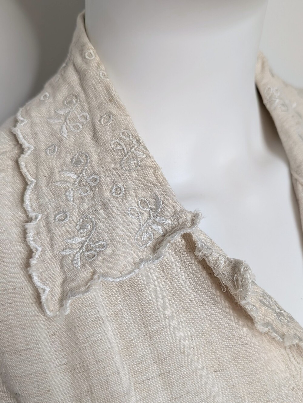 Vintage 90s Cream Color Linen Blend Button Front Sleeveless Collared Midi Dress - Picture 12 of 14